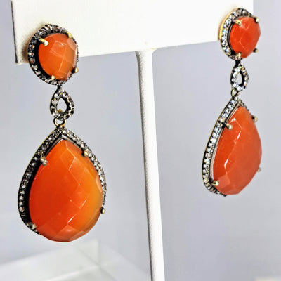 "Burnt Sienna Beauties" 2" Earrings - Carnelian, Topaz, 18k Gold Sterling