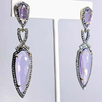 "French Lilac" 2.5" Earrings - Amethyst, Oxidized & 18k Gold Sterling