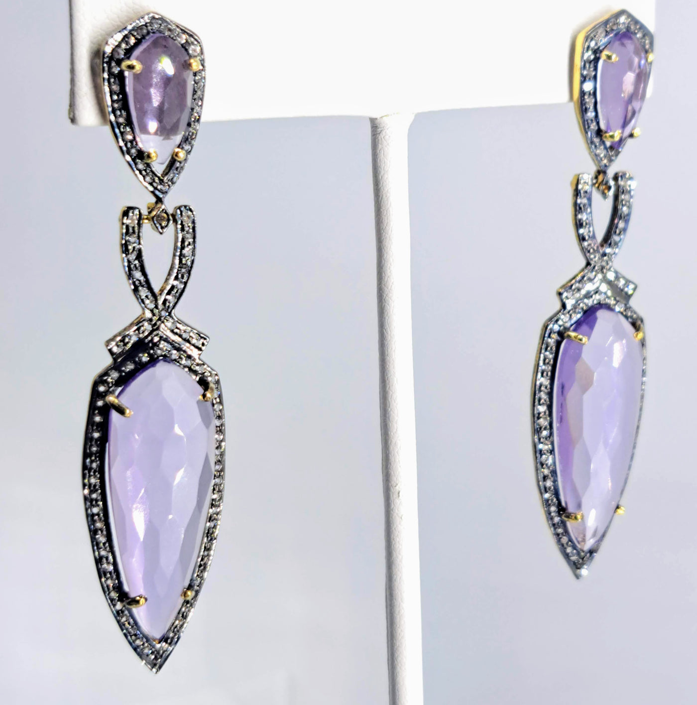 "French Lilac" 2.5" Earrings - Amethyst, Oxidized & 18k Gold Sterling