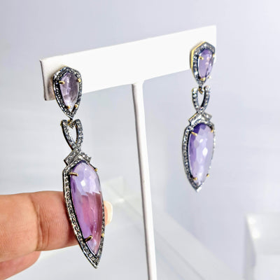 "French Lilac" 2.5" Earrings - Amethyst, Oxidized & 18k Gold Sterling