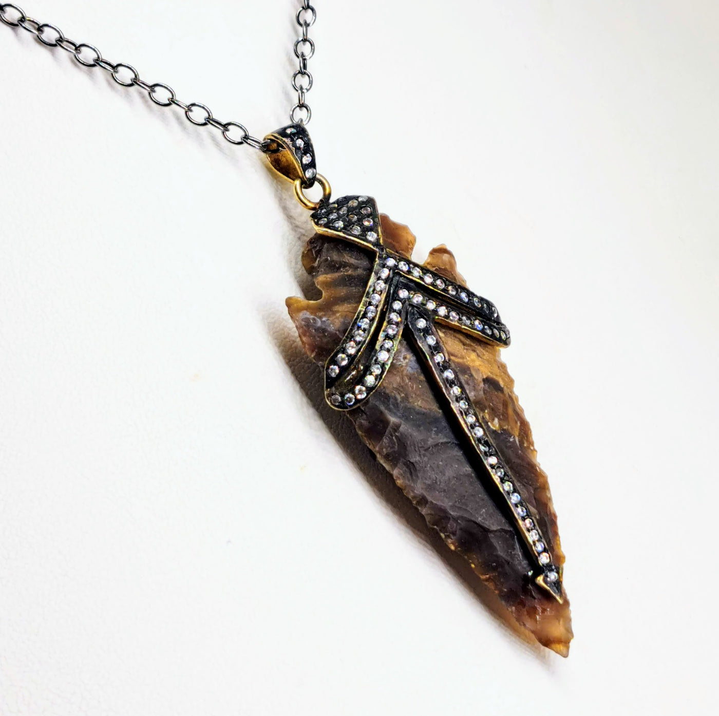 "The Point" Pendant Necklace - Agate, Crystal, Black Sterling, 18k Gold