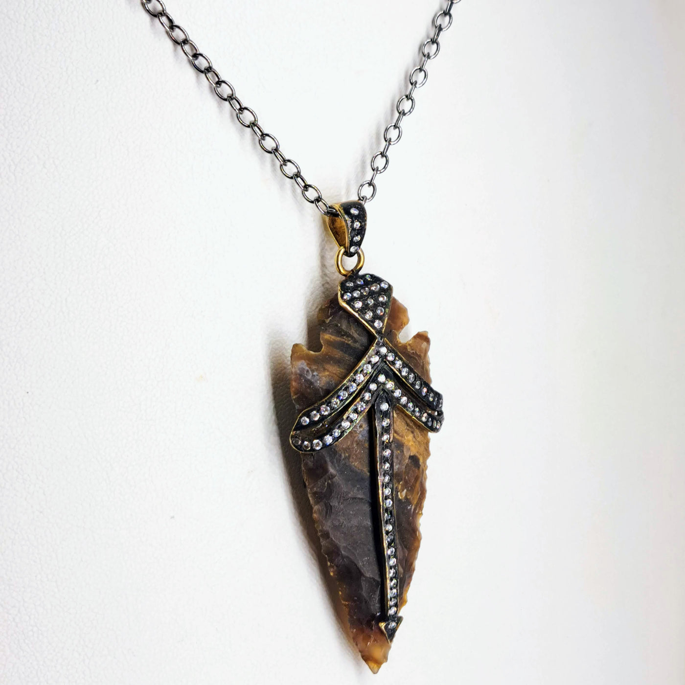 "The Point" Pendant Necklace - Agate, Crystal, Black Sterling, 18k Gold