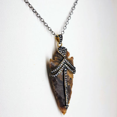 "The Point" Pendant Necklace - Agate, Crystal, Black Sterling, 18k Gold