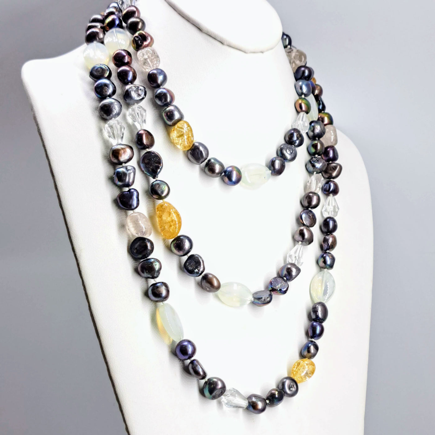 "Peacock-Pretty" 64" Necklace - Pearls, Crystals, Opalite, Mixed Gems (Your Choice)