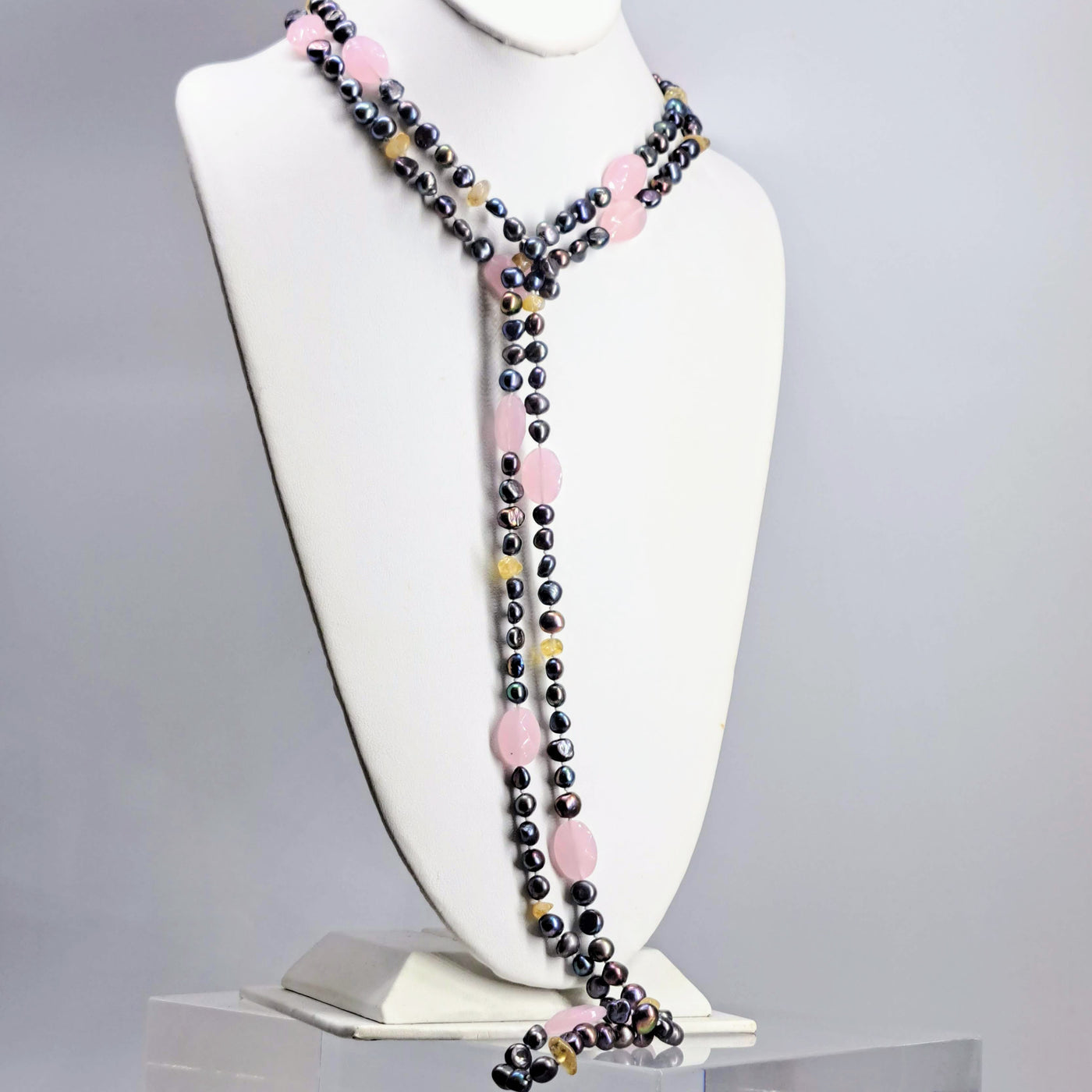 "Peacock-Pretty" 64" Necklace - Pearls, Crystals, Opalite, Mixed Gems (Your Choice)