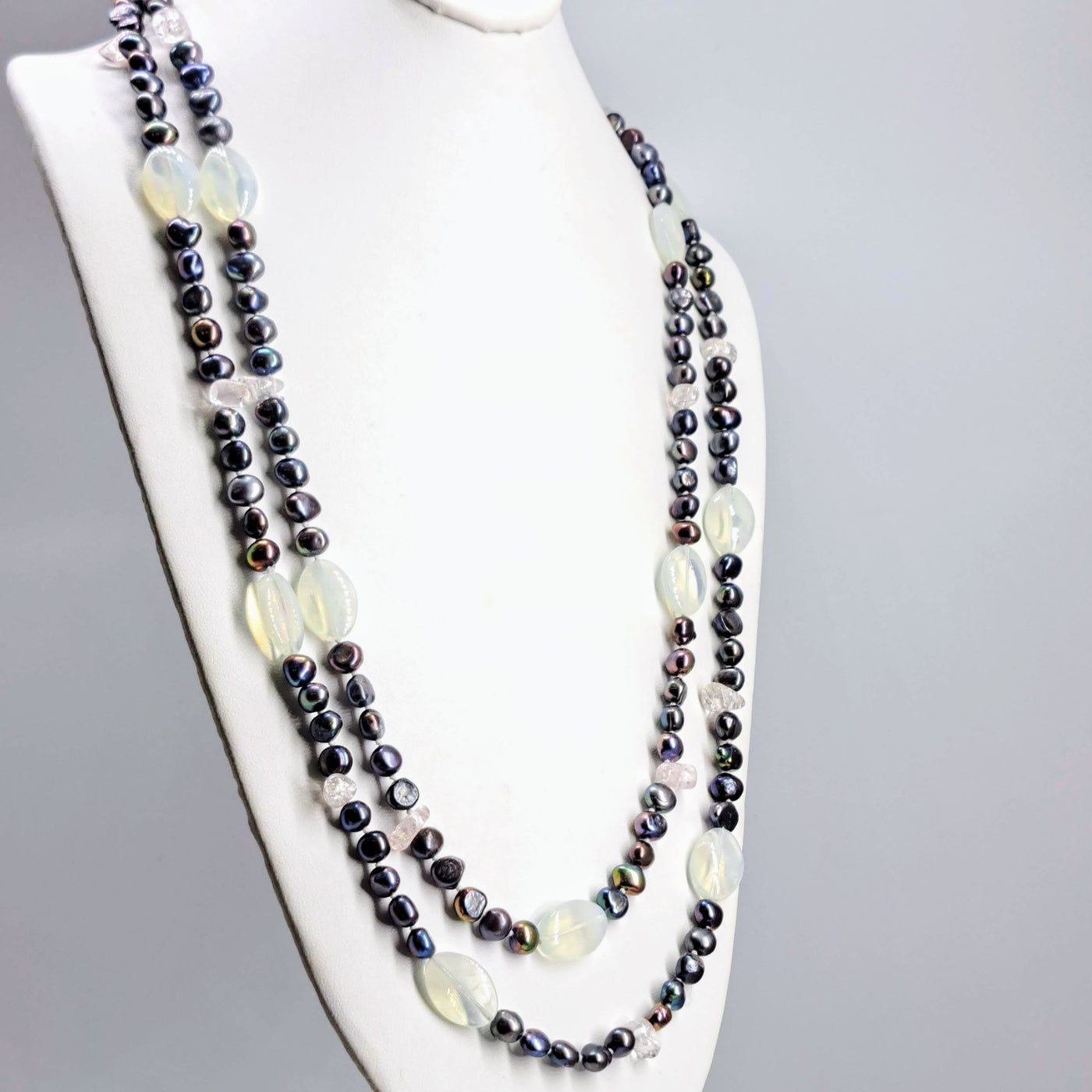 "Peacock-Pretty" 64" Necklace - Pearls, Crystals, Opalite, Mixed Gems (Your Choice)