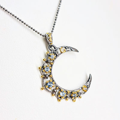 "Blue Moon" Pendant Necklace - Topaz, Black Sterling, 18K Gold