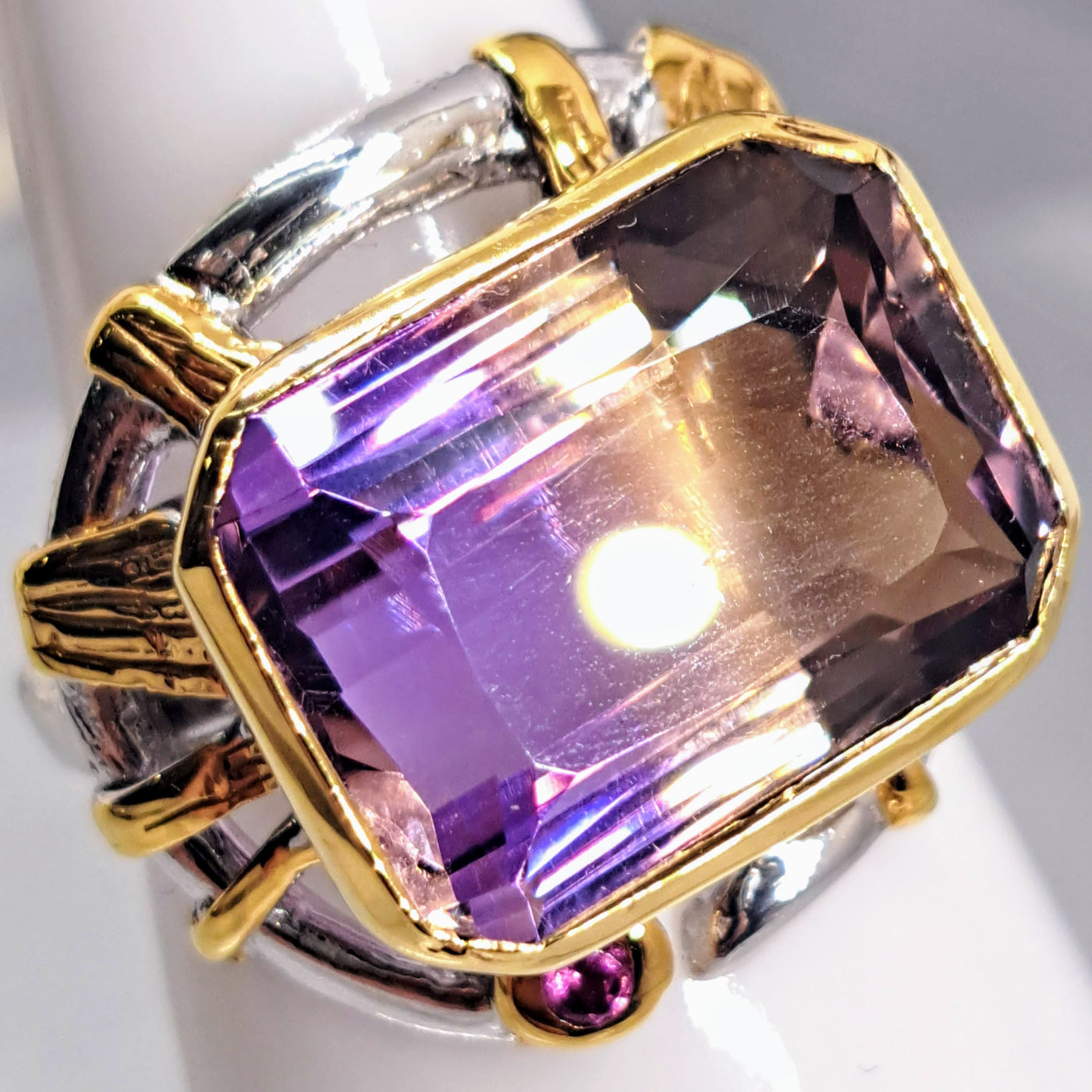 "Ametrine Dream" Sz 8 Ring - Ametrine, Tourmaline, Anti-tarnish Sterling, 18K Gold