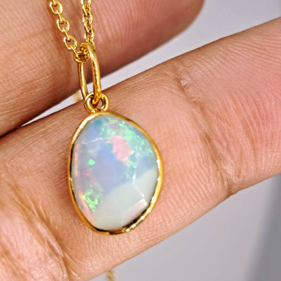 "Light Within" Pendant Necklace - Opal, 18k Gold Sterling