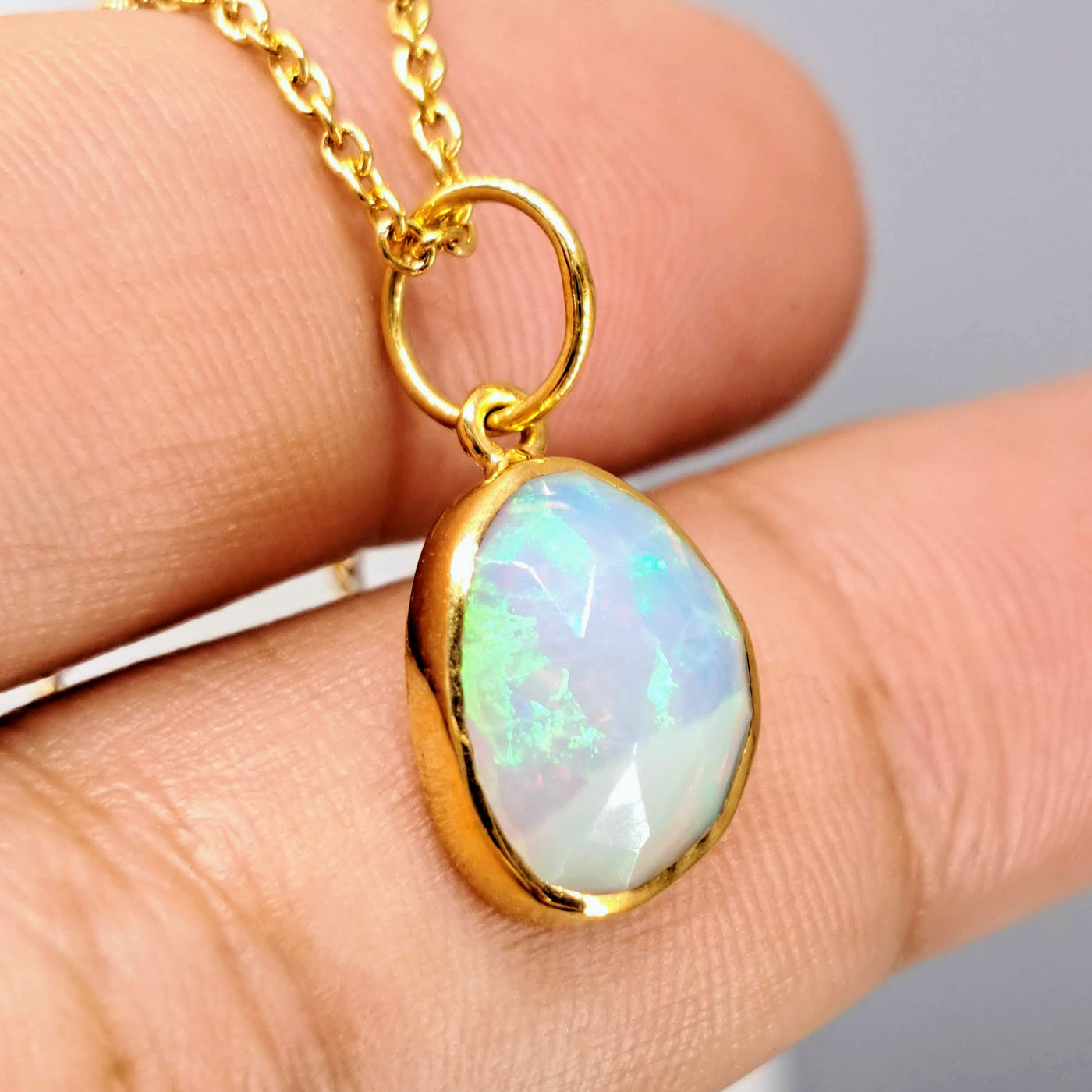 "Light Within" Pendant Necklace - Opal, 18k Gold Sterling