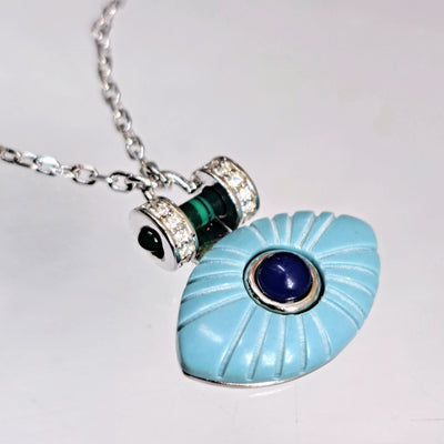 "Beholder In Sky Blue" 15"-17" Necklace - Malachite, Lapis, Zircon, Turquoise, Anti-tarnish or 18K Gold Sterling