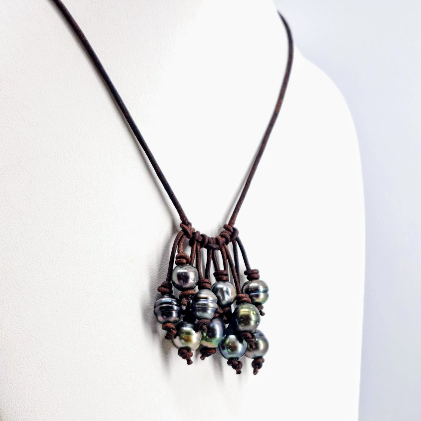 "Key West Style Tahitians!" 18" - 20" Necklace - Tahitian Pearls, Leather