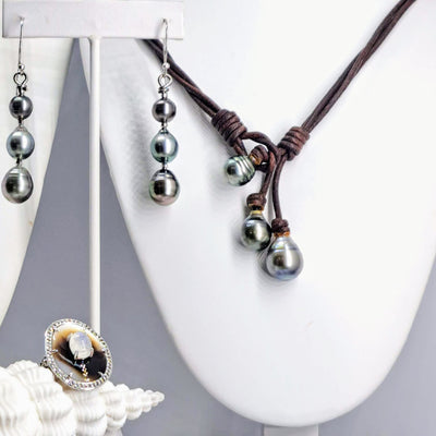 "Tahitians For Everyone!" 18" - 20" Necklace - Tahitian Pearls, Leather