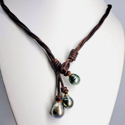 "Tahitians For Everyone!" 18" - 20" Necklace - Tahitian Pearls, Leather