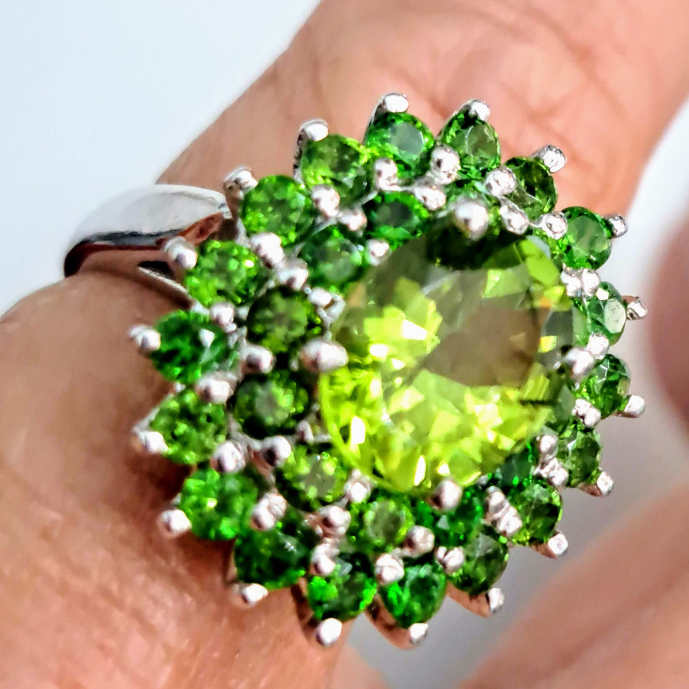 "The Green Flash" Sz 5.5 Ring - Peridot, Chrome Diopside, Anti-tarnish Sterling