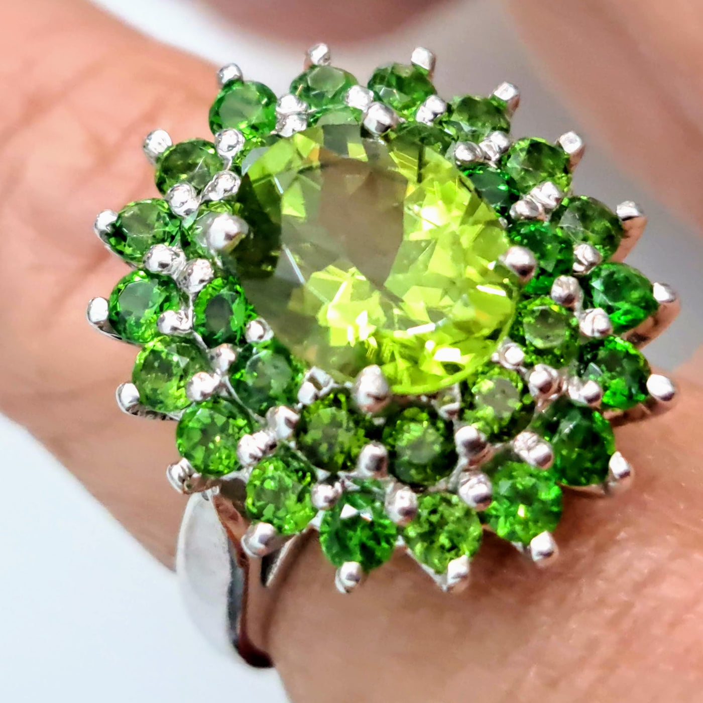 "The Green Flash" Sz 5.5 Ring - Peridot, Chrome Diopside, Anti-tarnish Sterling