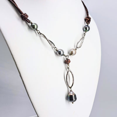 "Key West Casual Tahitians!" 18" Necklace - Tahitian Pearls, Leather