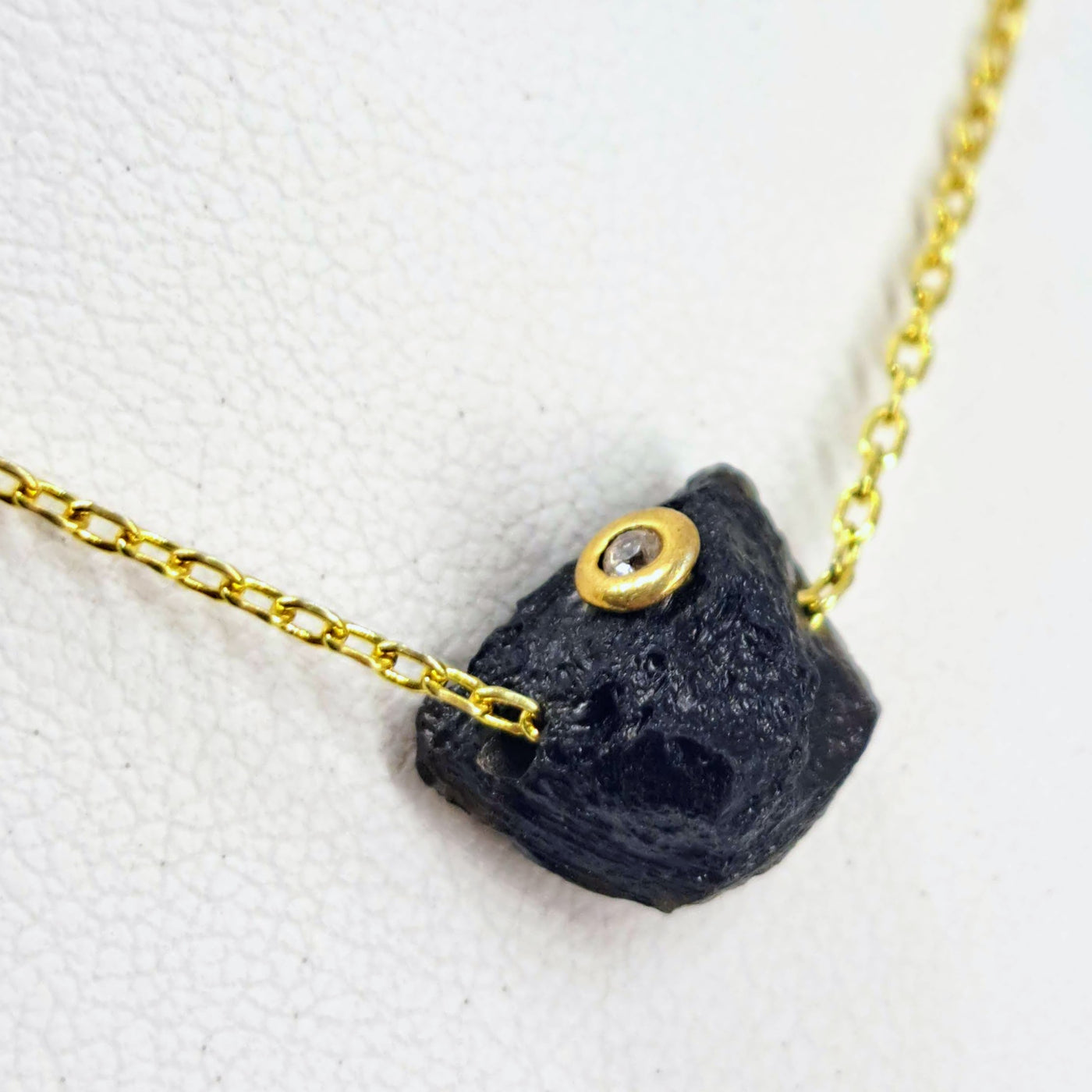 "Space Candy!" 20" - 22" Necklace - Tektite, Diamond, 18k Gold Sterling