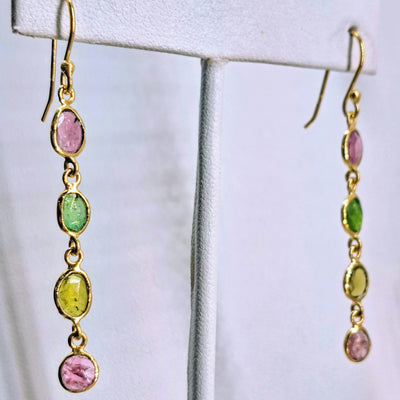 "Life Savers" 2.25" Earring - Tourmaline, Sterling or 18k Gold Sterling