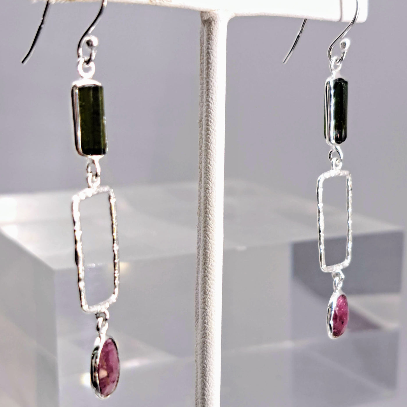 "Silver Candy Crush" 2.75" Earring - Tourmaline, Sterling