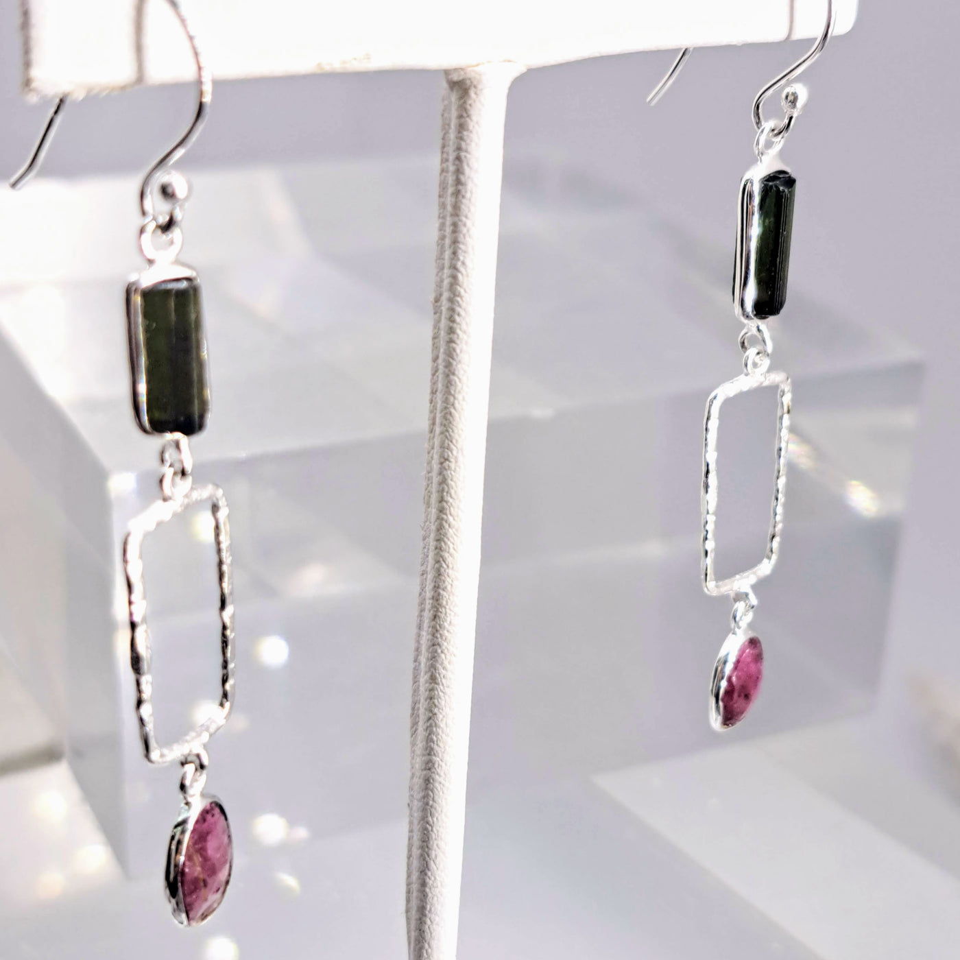 "Silver Candy Crush" 2.75" Earring - Tourmaline, Sterling