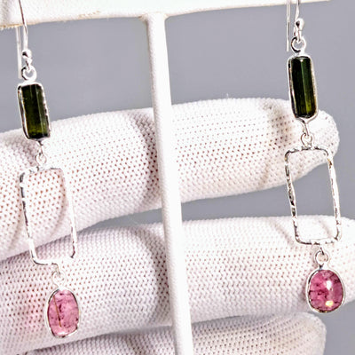 "Silver Candy Crush" 2.75" Earring - Tourmaline, Sterling