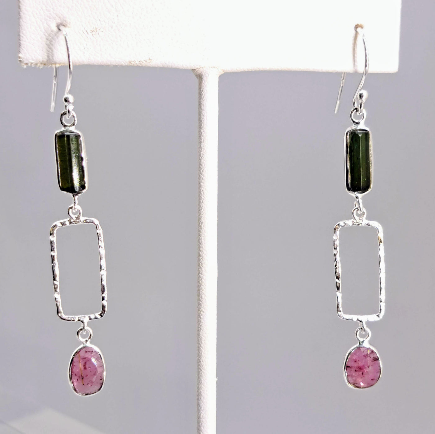 "Silver Candy Crush" 2.75" Earring - Tourmaline, Sterling