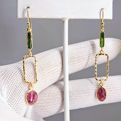 "Candy Crush" 2.75" Earring - Tourmaline, 18k Gold Sterling