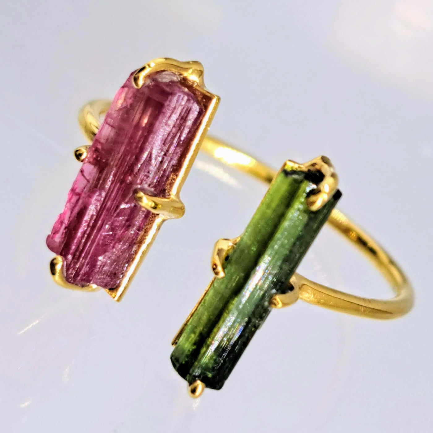 "Open To Greatness #2" Adj. Sz 6.5 to 7.5 Rings - Tourmaline, Black Sterling, 18K Gold