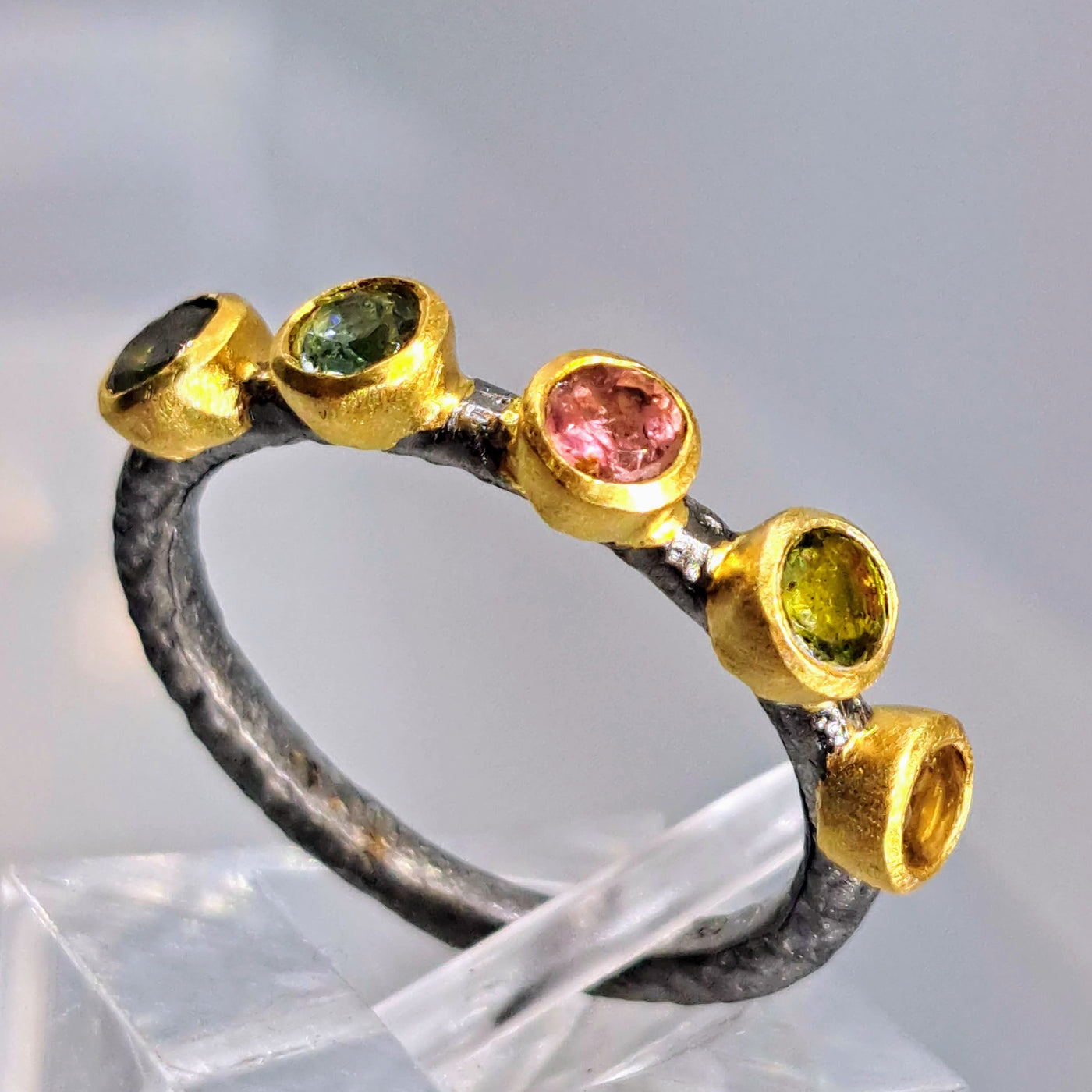 "Candy Band" Rings - Tourmaline, Black & Gold Sterling