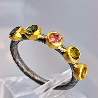 "Candy Band" Rings - Tourmaline, Black & Gold Sterling