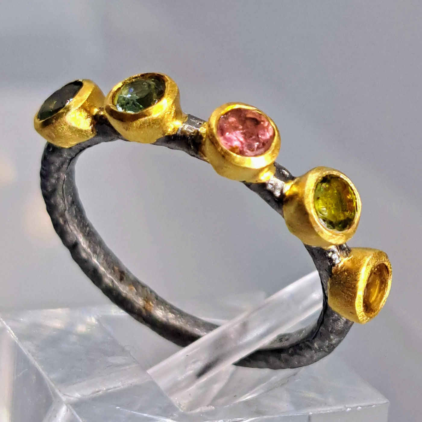 "Candy Band" Rings - Tourmaline, Black & Gold Sterling