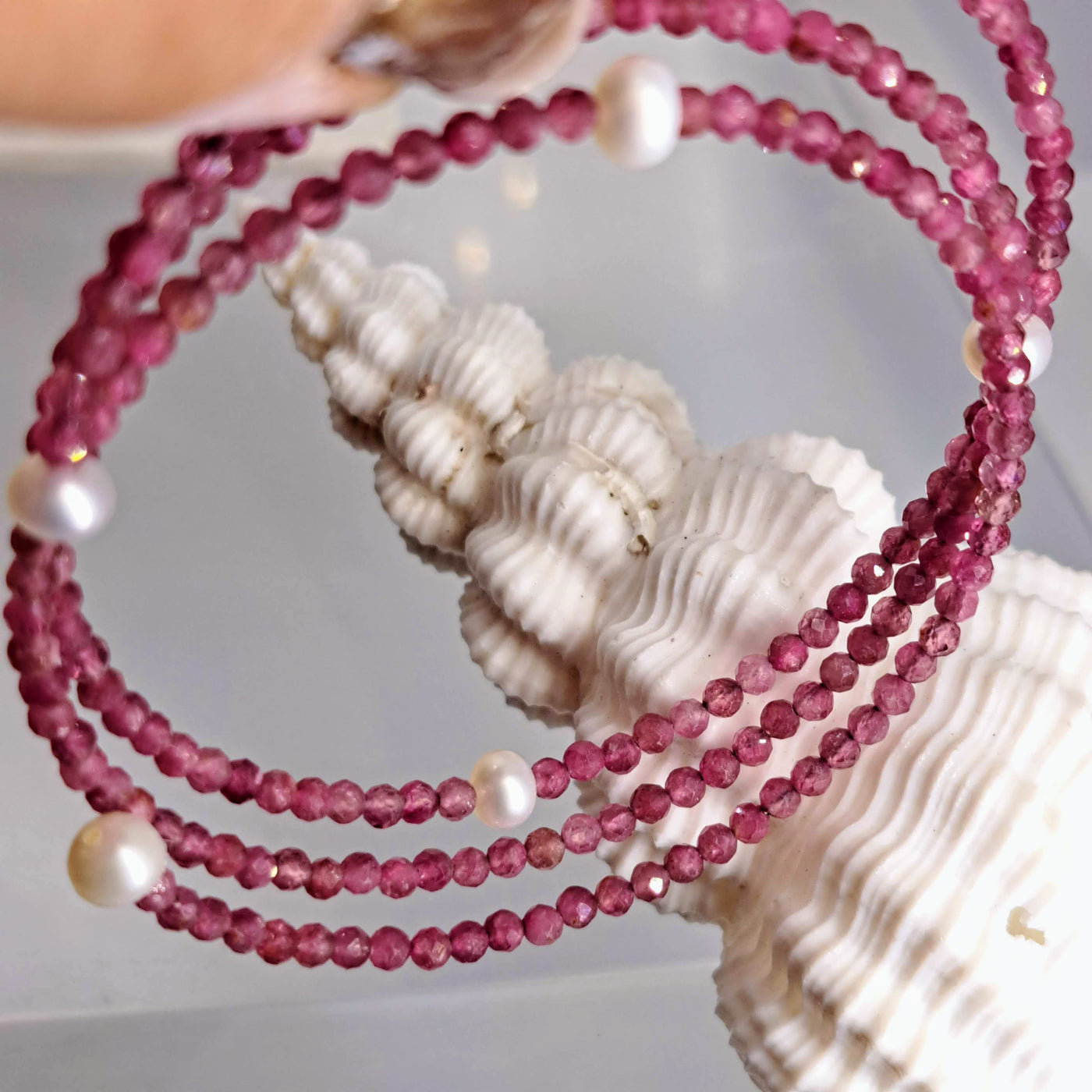 "PINK Passion!" Free Size Bracelet - Tourmaline, Pearls, Memory Wire