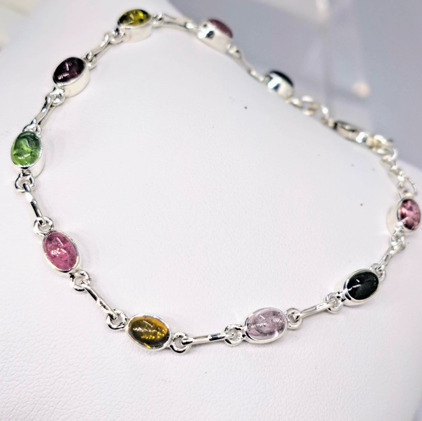 "Watermelon MOM" 7" -9" Bracelet - Tourmaline, Sterling