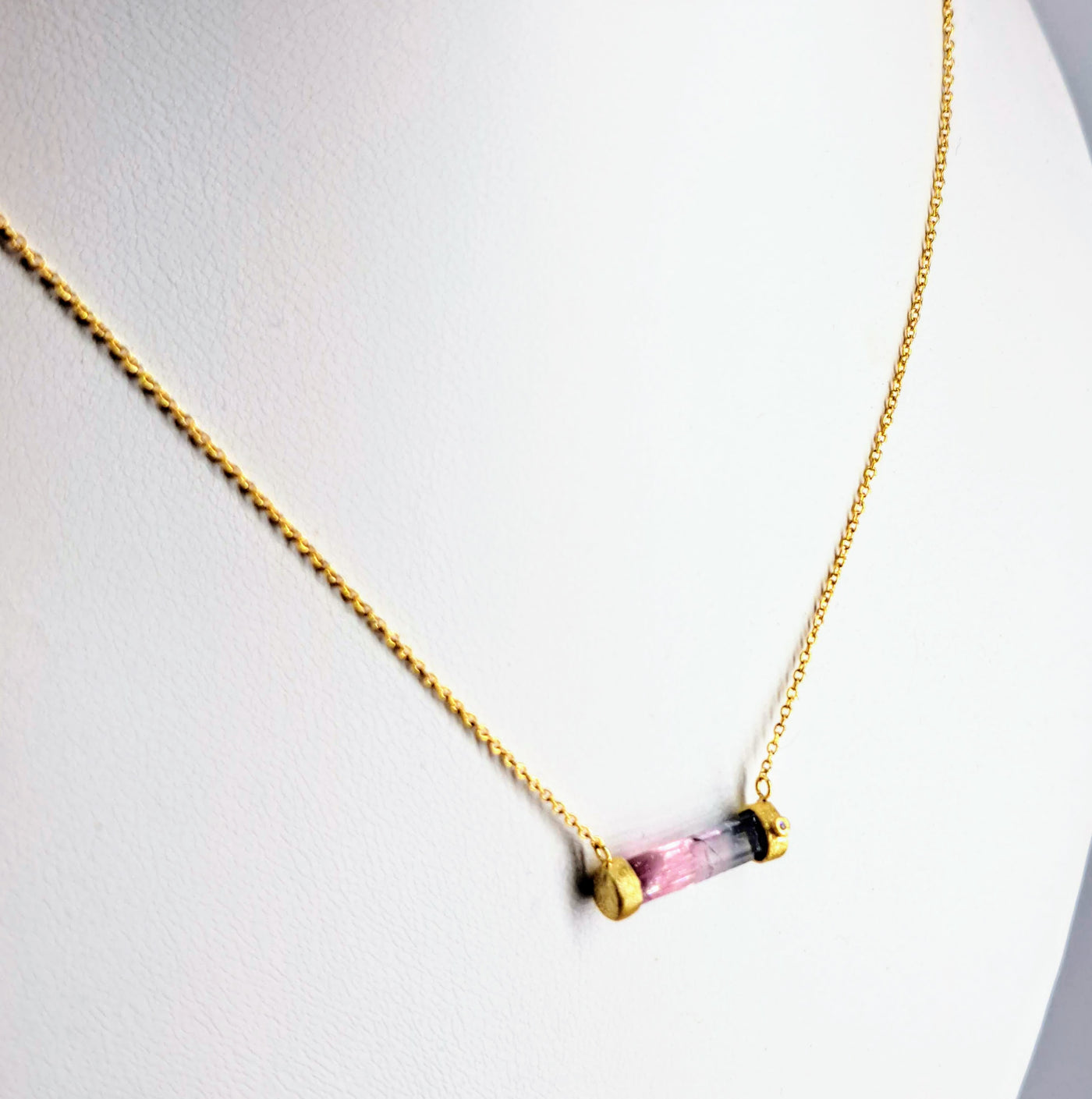 "Raising The Bar!" 18" - 20" Necklace - Tourmaline, Diamond, 18k Gold Sterling