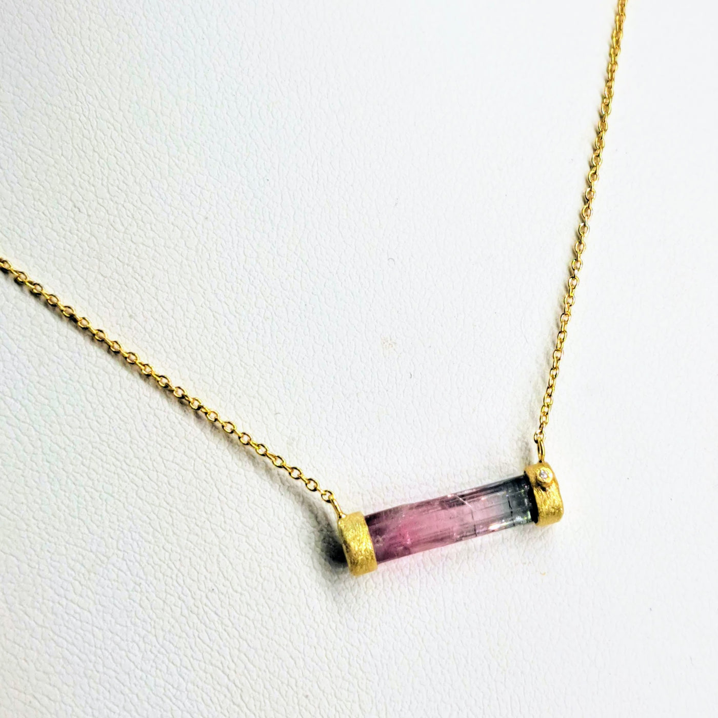 "Raising The Bar!" 18" - 20" Necklace - Tourmaline, Diamond, 18k Gold Sterling