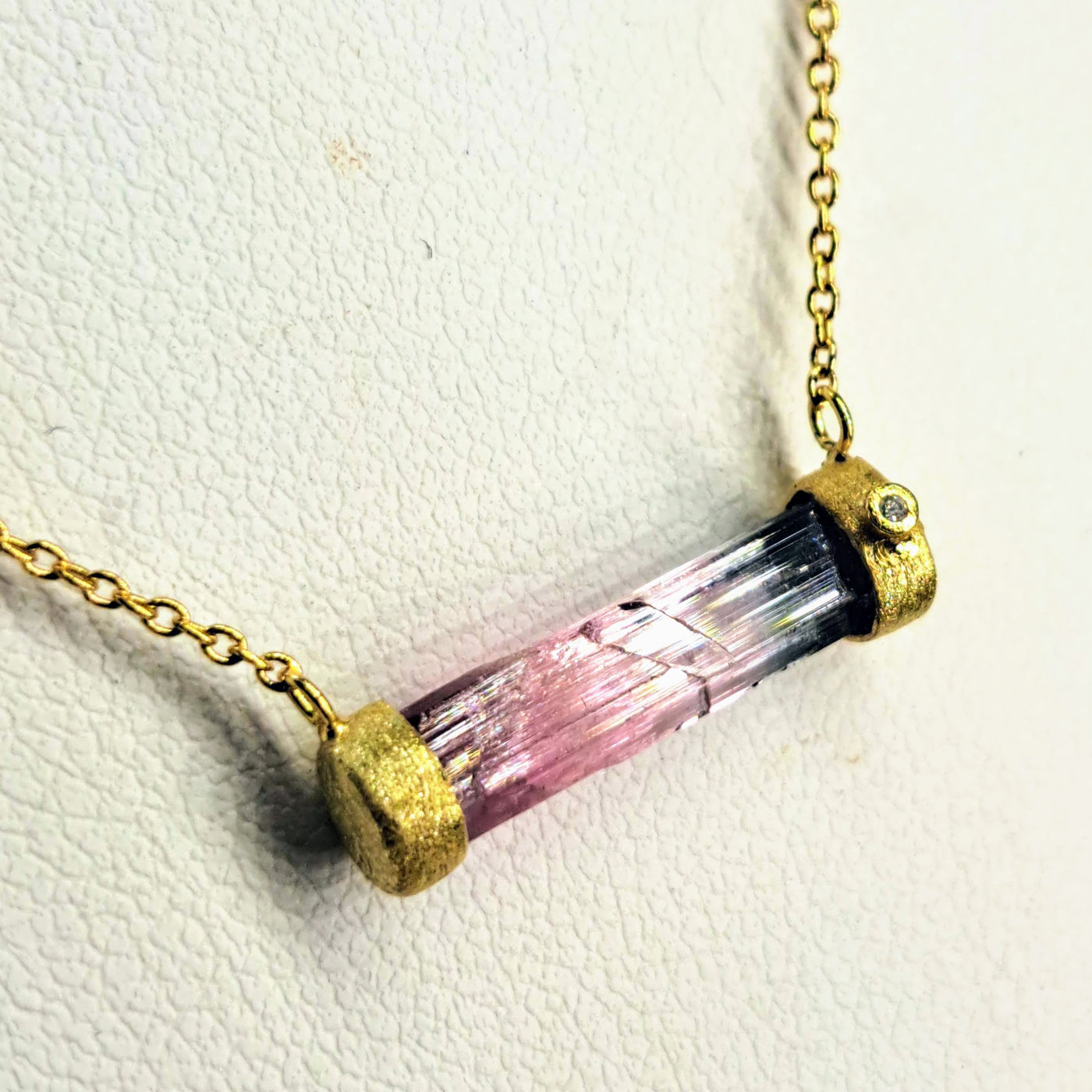 "Raising The Bar!" 18" - 20" Necklace - Tourmaline, Diamond, 18k Gold Sterling