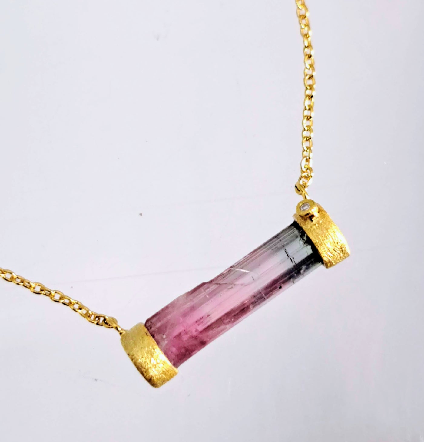 "Raising The Bar!" 18" - 20" Necklace - Tourmaline, Diamond, 18k Gold Sterling