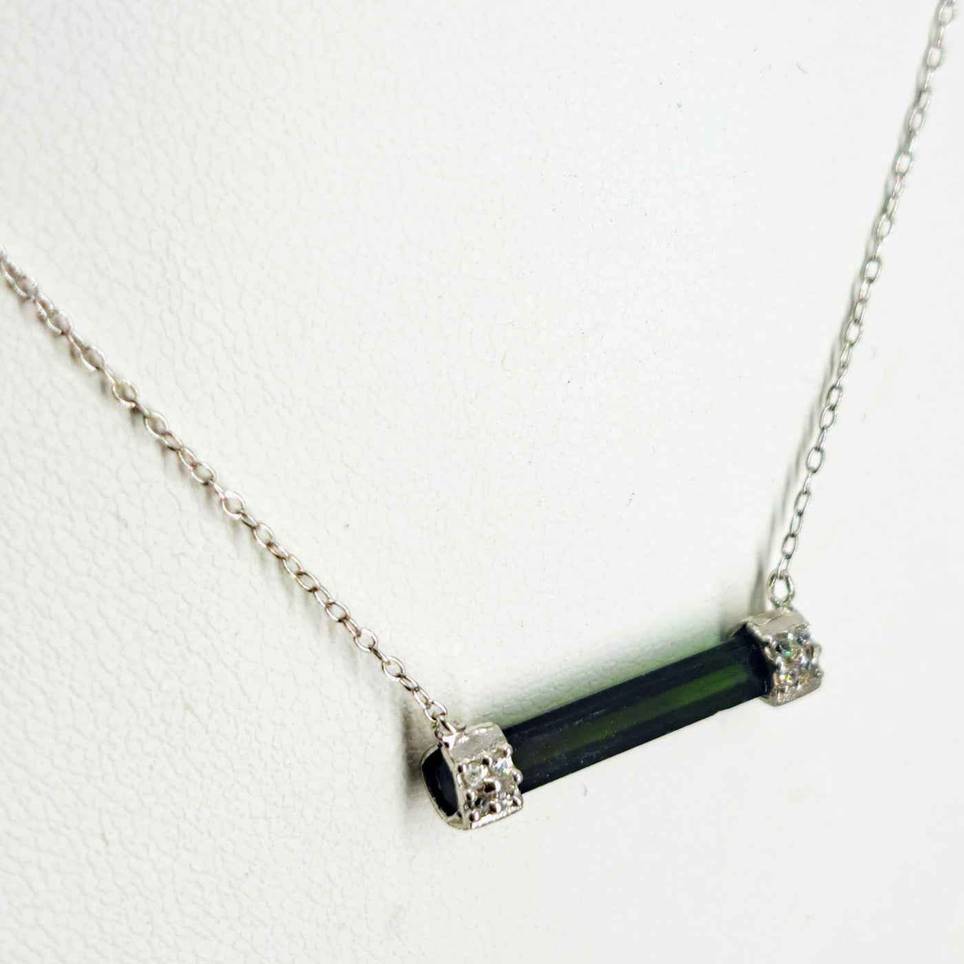 "Balance Bar" 16" - 18" Necklace - Tourmaline, Diamond, Sterling