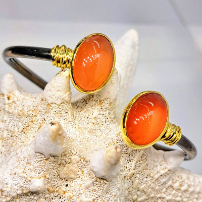 "Marmalade" Sm-Med Bracelet - Carnelian, Black & 18k Gold Sterling