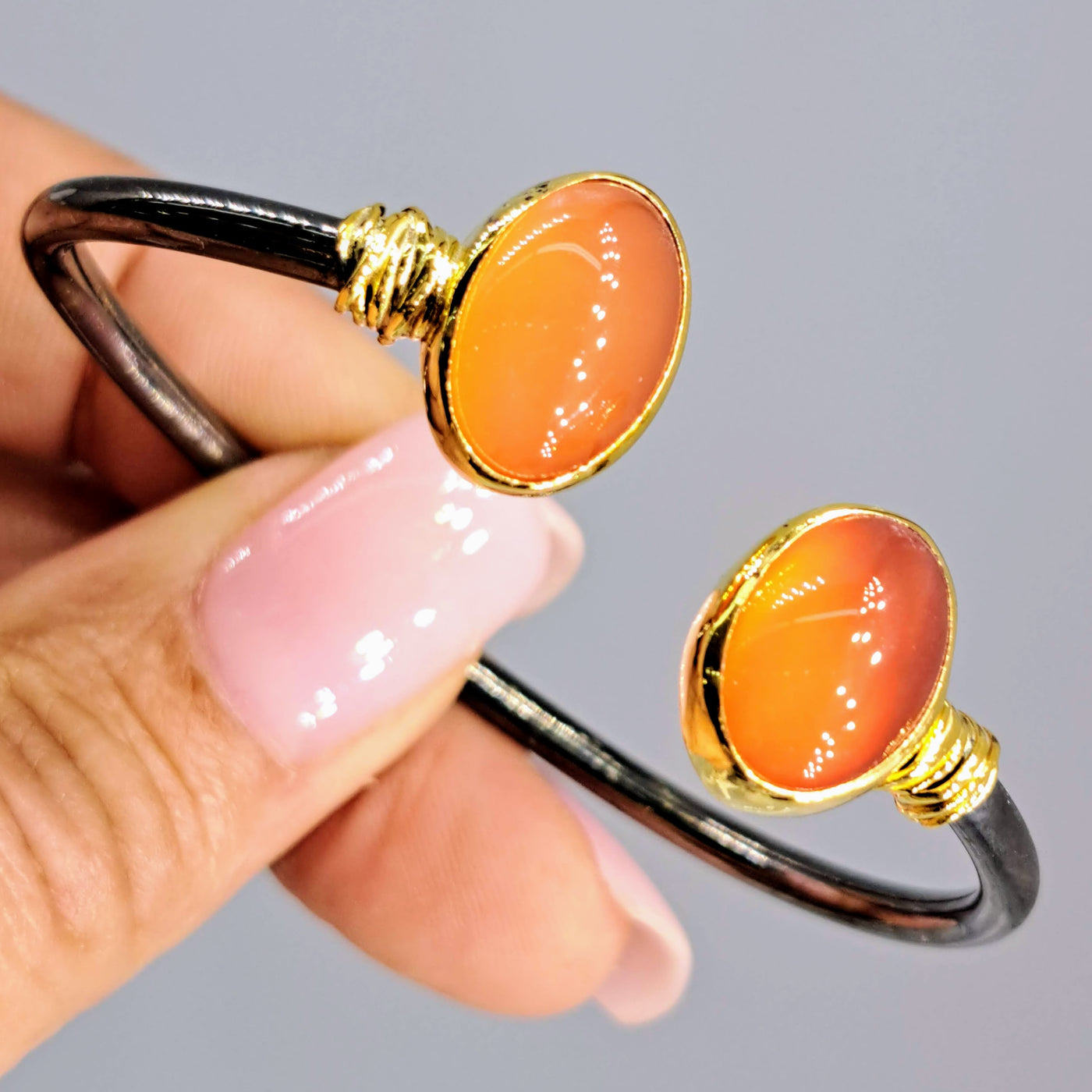 "Marmalade" Sm-Med Bracelet - Carnelian, Black & 18k Gold Sterling