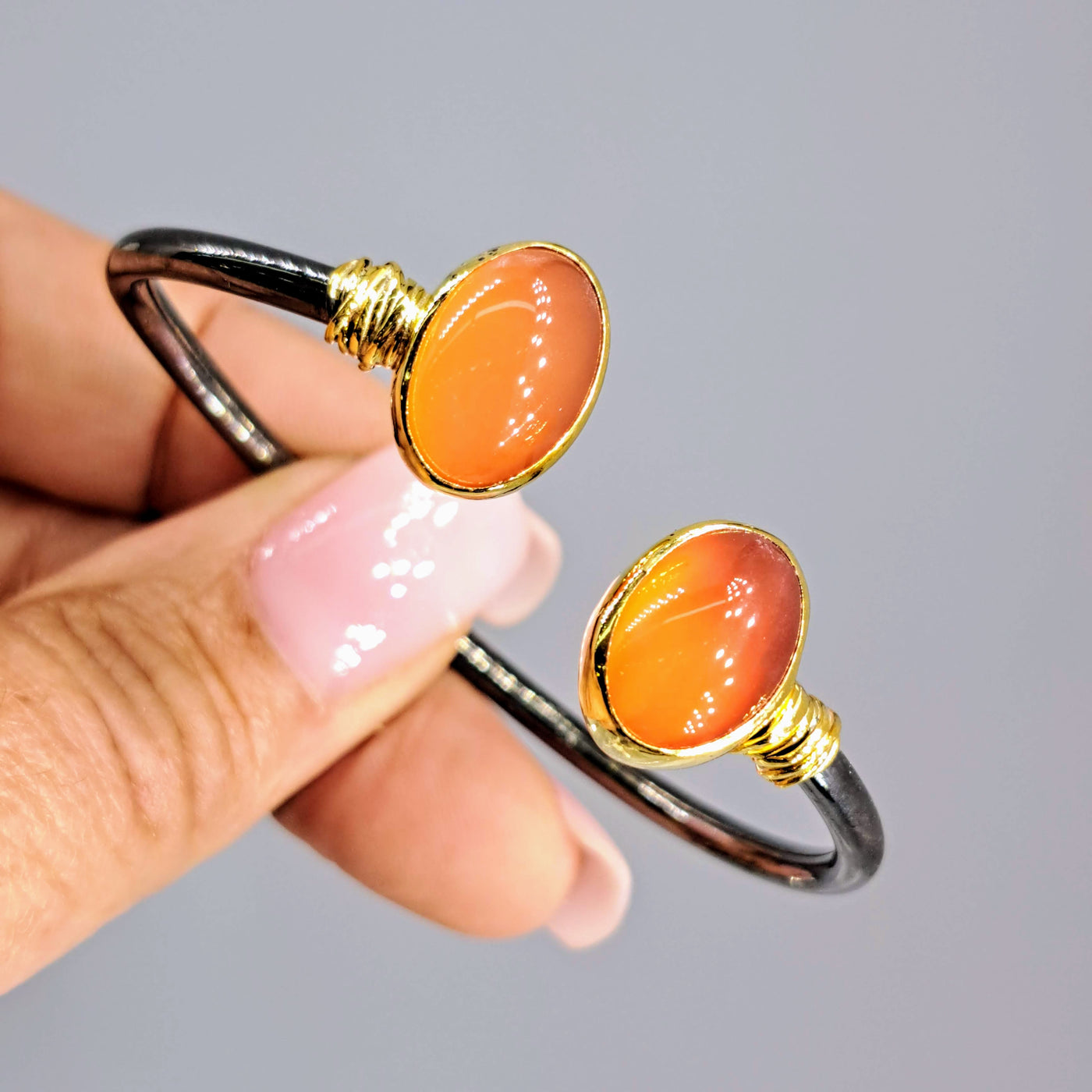 "Marmalade" Sm-Med Bracelet - Carnelian, Black & 18k Gold Sterling