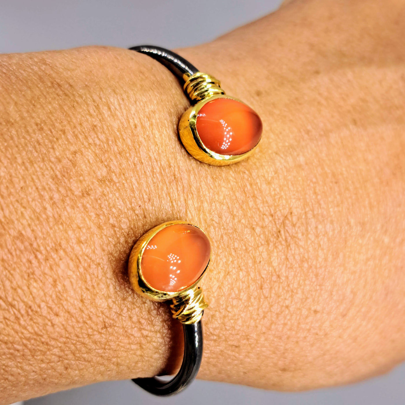 "Marmalade" Sm-Med Bracelet - Carnelian, Black & 18k Gold Sterling