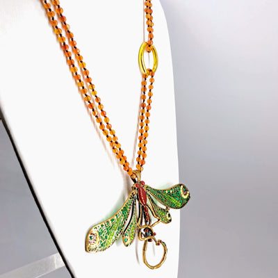 "Fly Dragonfly!" Necklace/Bracelet/Pendant - Carnelian, Bronze, Enamel