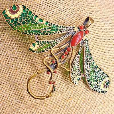 "Fly Dragonfly!" Necklace/Bracelet/Pendant - Carnelian, Bronze, Enamel