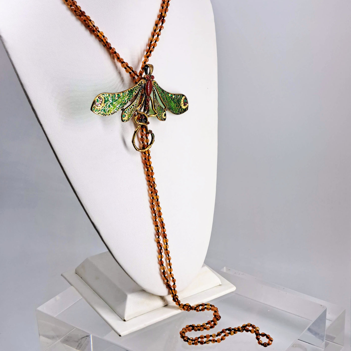 "Fly Dragonfly!" Necklace/Bracelet/Pendant - Carnelian, Bronze, Enamel