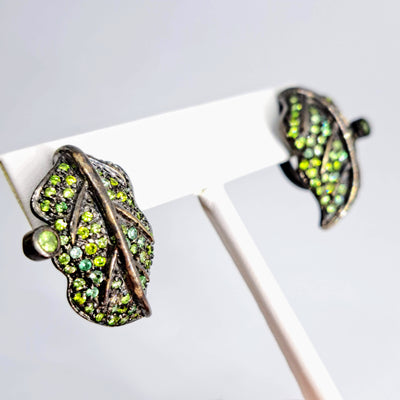 "Be Leaf Me" 1.25" Earrings - Peridot, Prasiolite, Chrome Diopside, Black Sterling