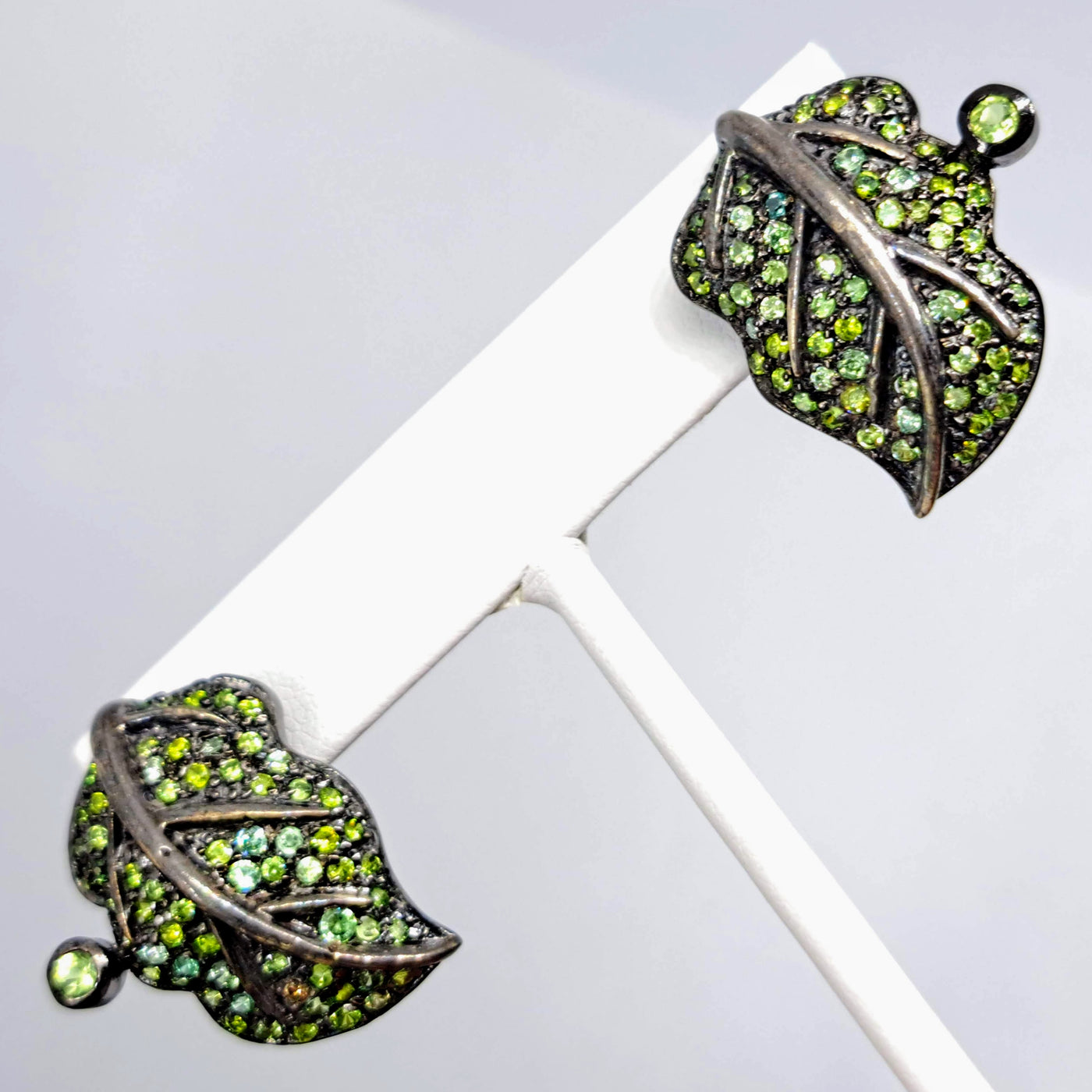 "Be Leaf Me" 1.25" Earrings - Peridot, Prasiolite, Chrome Diopside, Black Sterling