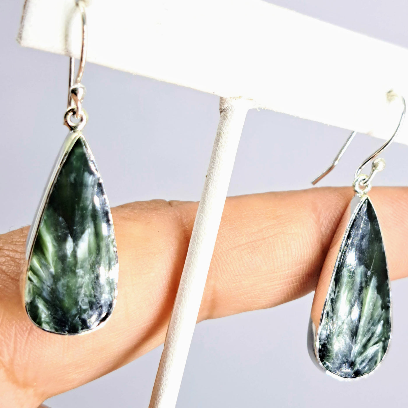 "Angel Pear-Pair" 1.5" Earrings - Seraphinite, Sterling