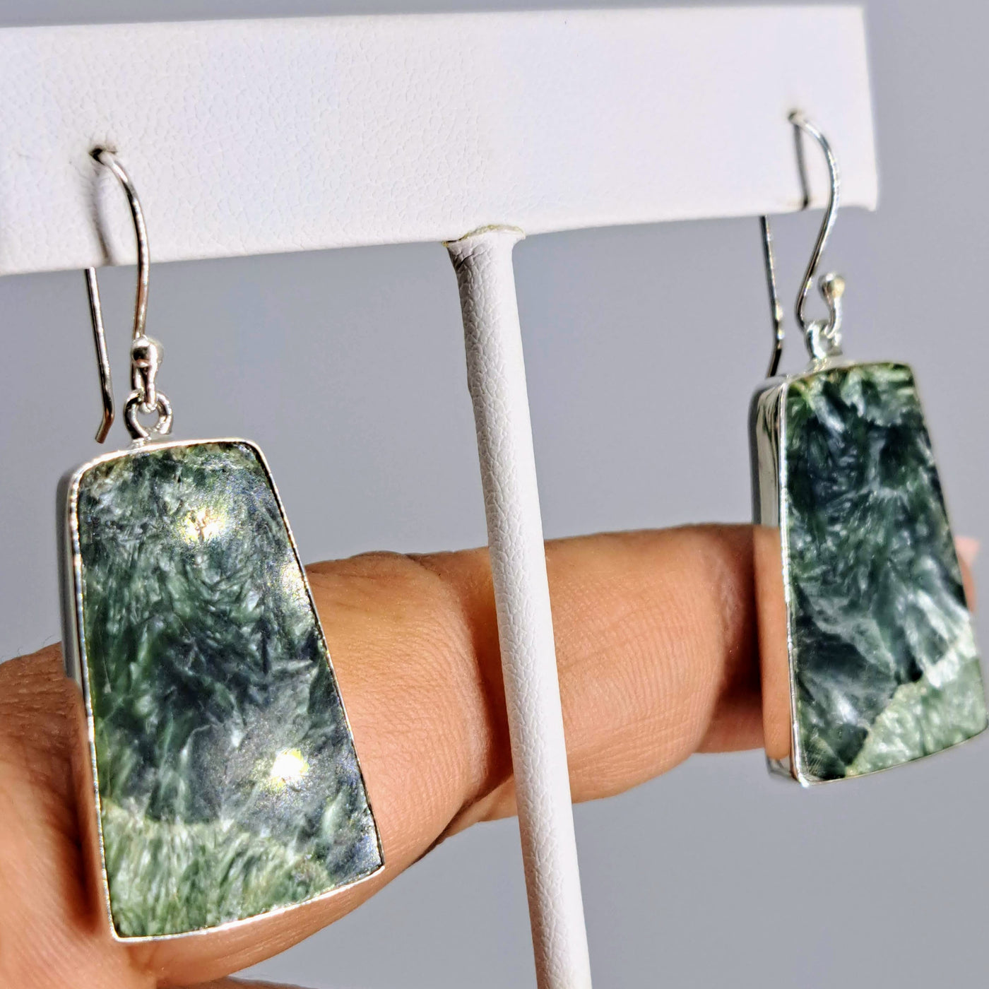 "Angel Face #1" 2" Earrings - Seraphinite, Sterling